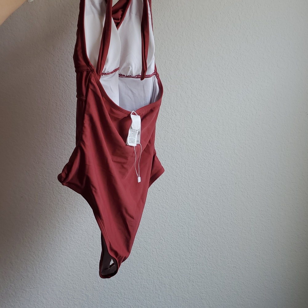 Cupshe Rust Red Halter One-Piece Swimsuit with Ruffle - Picture 2 of 5